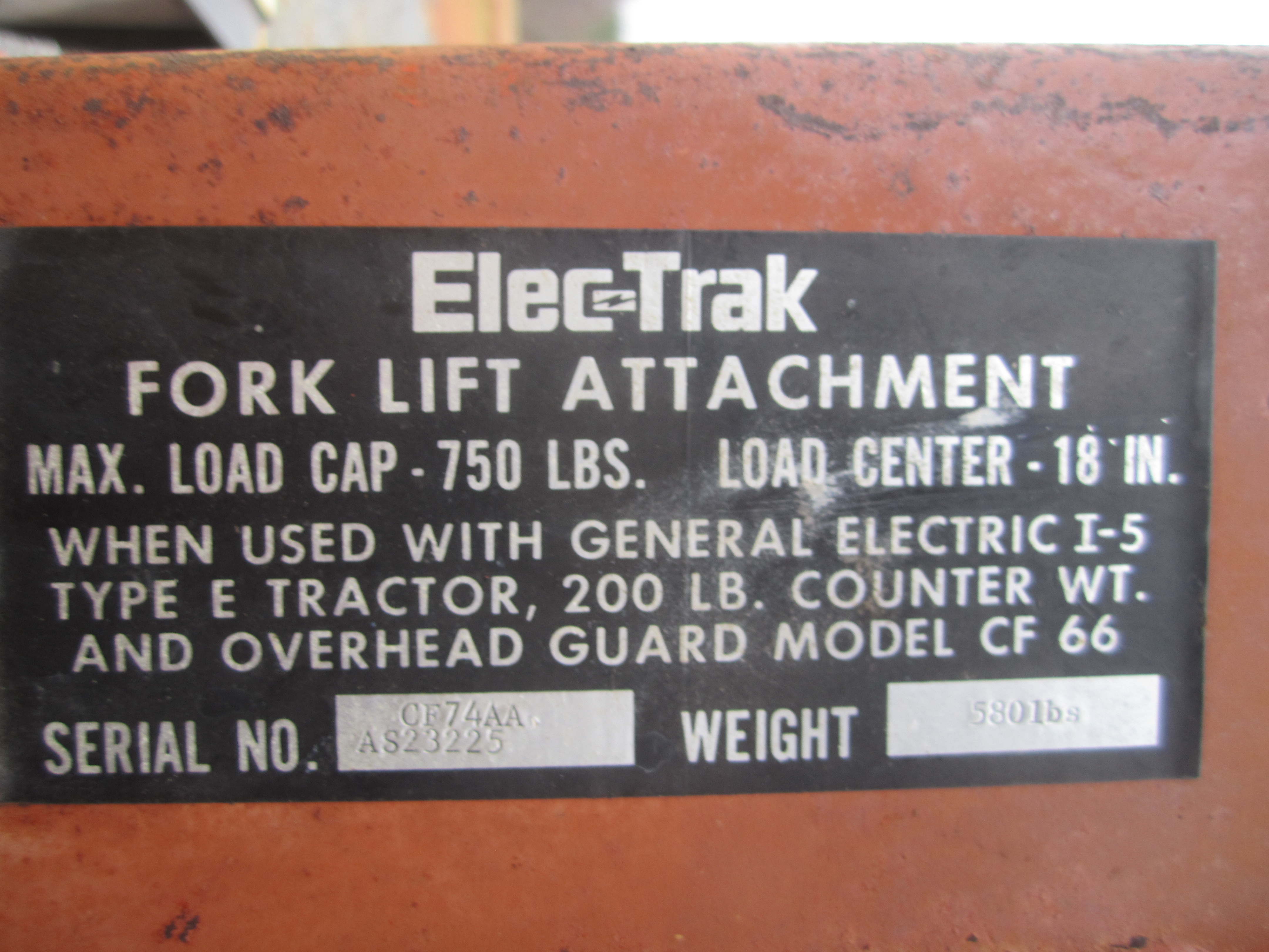 74 inch Fork Lift Serial Number